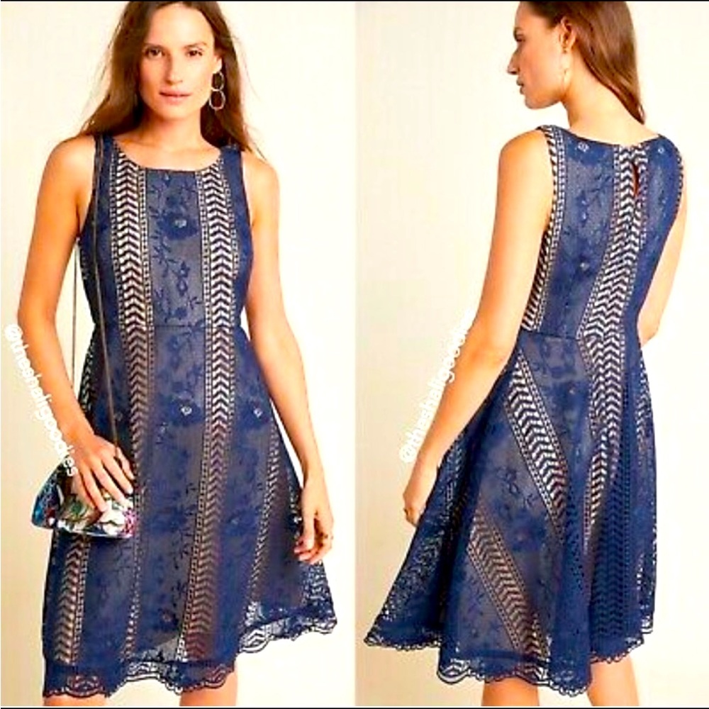 Anthropologie Georgia Dress Lace Fit And Flare Size12